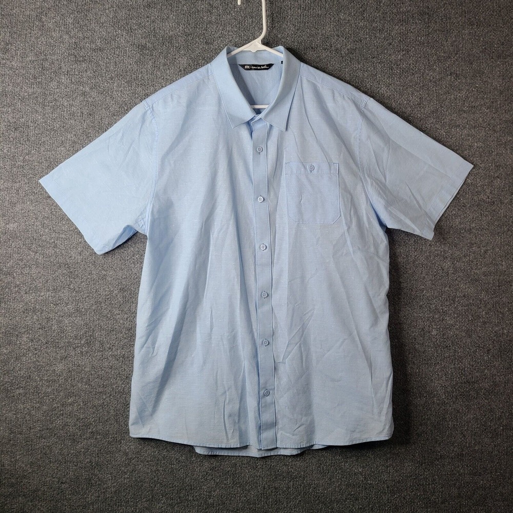 Travis Mathew Button Front Shirt Mens XL Blue Short Sleeve